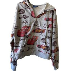 Pixar Women's Lightning McQueen Cars Gray Full Zip Fleece Hoodie Pockets L